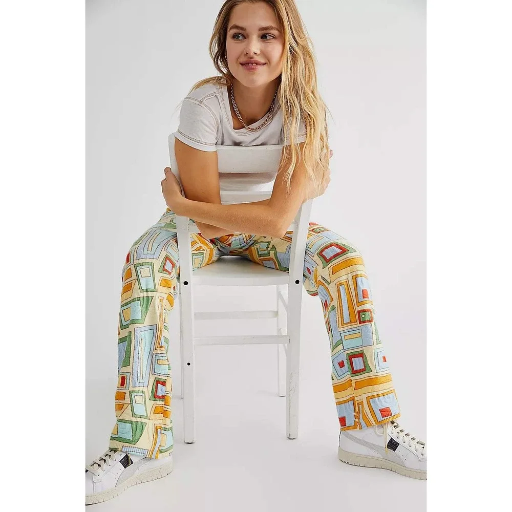 House of Sunny Pepperland Pants Multi Color Geometric‎ Knit Trousers Size 8